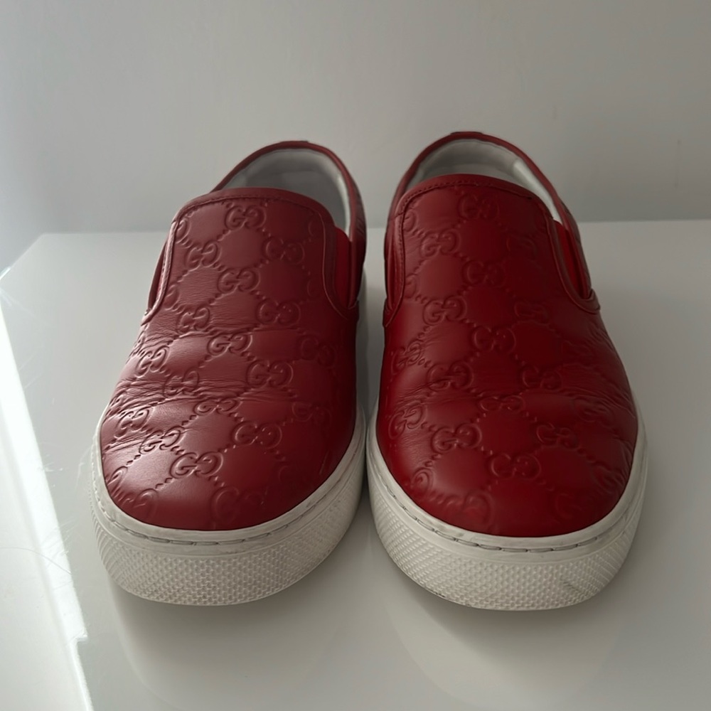 GUCCI  Men's Dublin GG Embossed Red Slip-On Sneakers Man US Size/ 7 1/2
